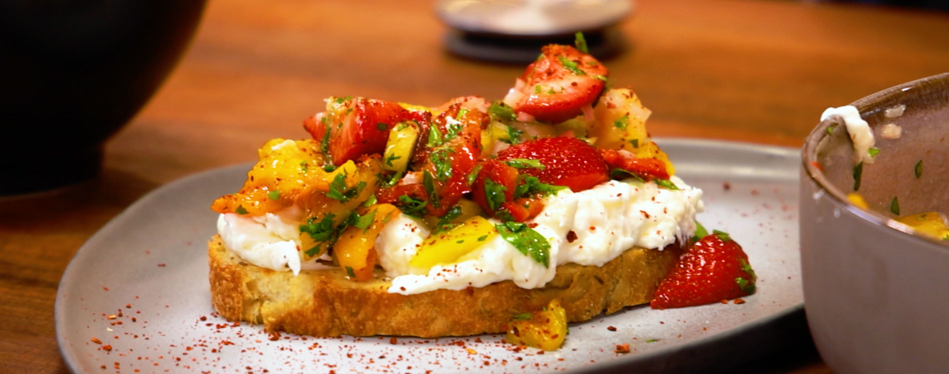 Summery Tomato & Strawberry Burrata Toast by Chef Jessica Monty