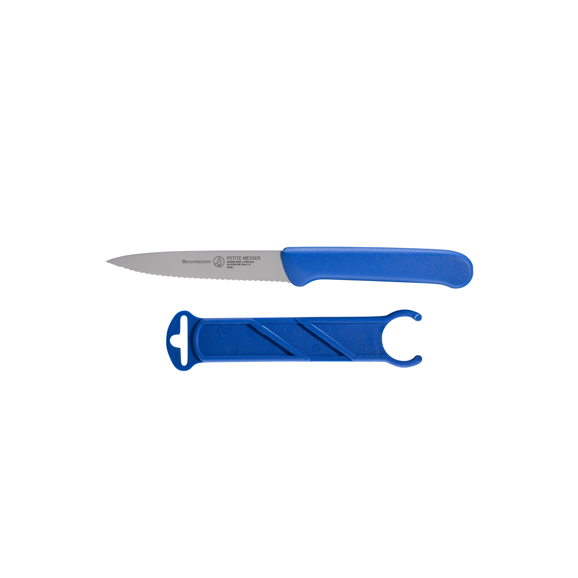 Blue Serrated Spear Point Parer with Matching Sheath - 4"