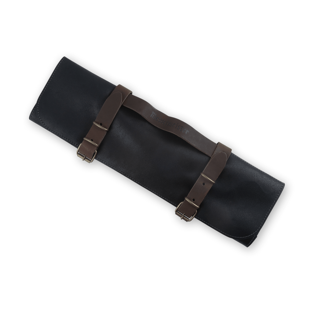 Vintage Leather 7 Pocket Knife Roll - Black - Messermeister