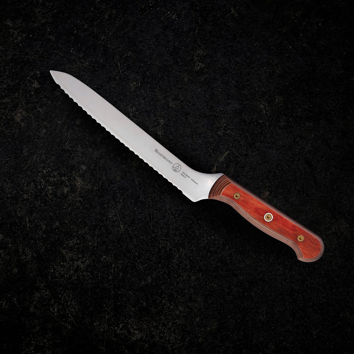 Custom Red Offset Scalloped Bread Knife - 8"